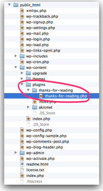 Filename and Directory Structure for "Thanks for Reading" WordPress Plugin